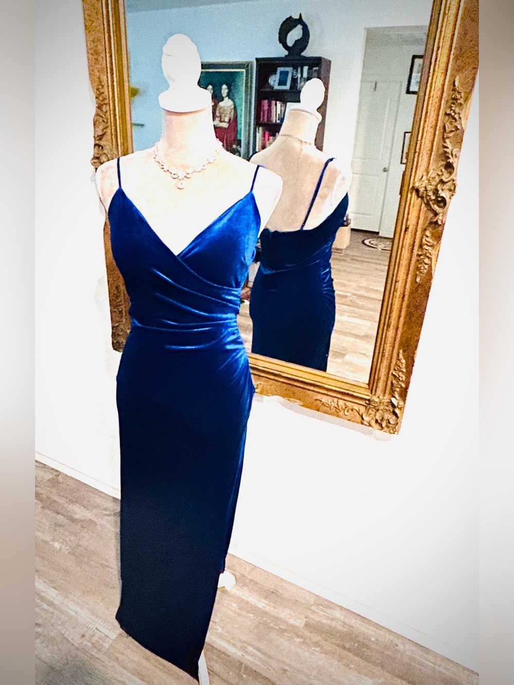 Blue Velvet evening  dress prom bridesmaid wedding guest goth Sz S
